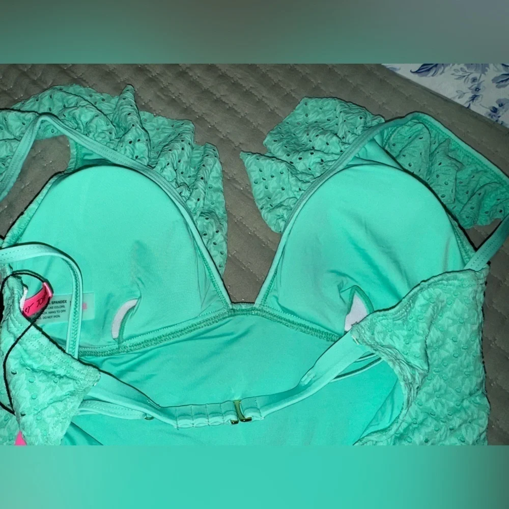 Betsy Johnson Ruffle Swimsuit. Biscay Green. Size Medium. NWT